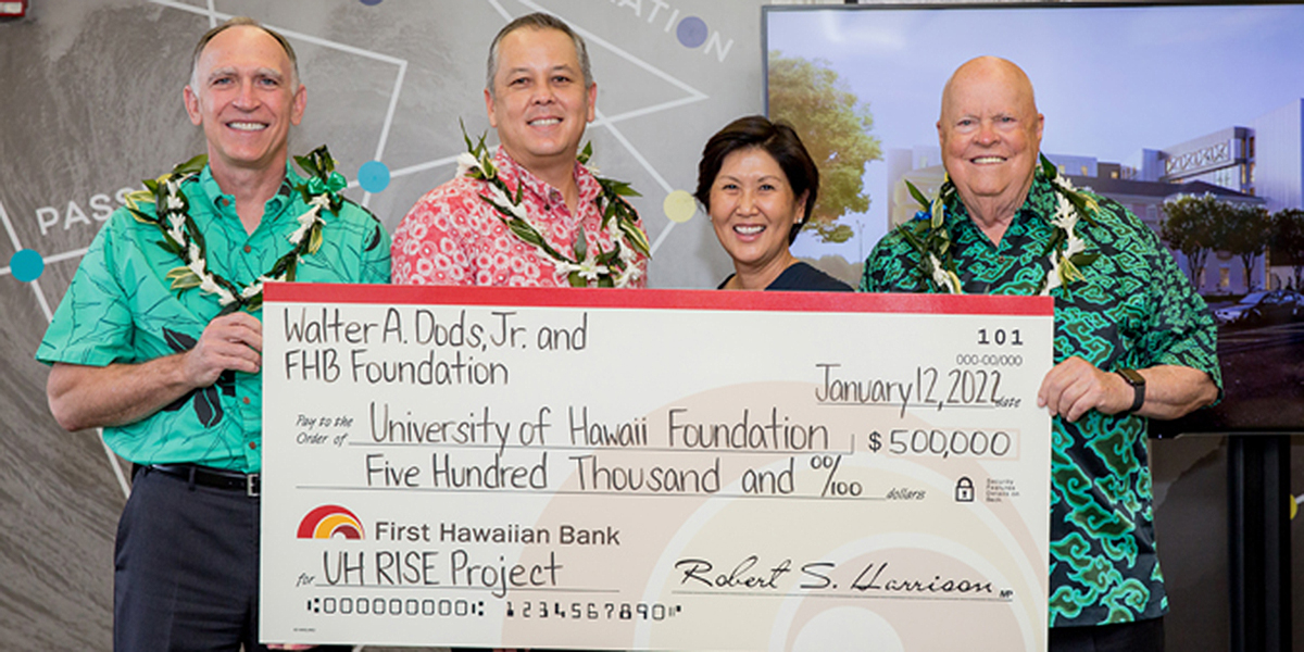 Bob Harrison, First Hawaiian Bank (FHB) chairman, president and CEO; Cameron Nekota, FHB Foundation president; Susan Yamada, PACE Board of Directors vice chair; Walter A. Dods, Jr., FHB former chairman, president and CEO