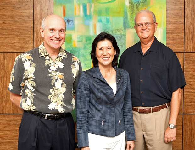 From Left to Right: John C. Dean, president and CEO, Central Pacific Bank; Susan Yamada, executive director, Pacific Asian Center for Entrepreneurship; and Vance Roley, dean, Shidler College of Business From Left to Right: John C. Dean, president and CEO, Central Pacific Bank; Susan Yamada, executive director, Pacific Asian Center for Entrepreneurship; and Vance Roley, dean, Shidler College of Business