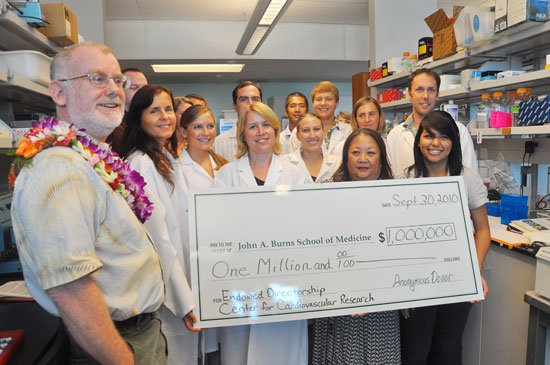 Members of the Shohet Lab team celebrate the million gift to the Center for Cardiovascular Research. Members of the Shohet Lab team celebrate the million gift to the Center for Cardiovascular Research.