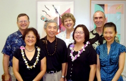 Attending the recent gift signing ceremony were, left to right, Tom Bingham, Interim Dean, UH Mānoa College of Arts and Humanities; Jean Toyama; Dennis Toyama; Leslie Lewis, Director of Development, Colleges of Arts and Sciences; Mavis Masaki, daughter of Hideko Masaki; Joseph O'Mealy, Interim Dean of the College of Languages, Linguistics and Literature; and Kimi Kondo-Brown, Interim Associate Dean of the College of Languages, Linguistics and Literature.