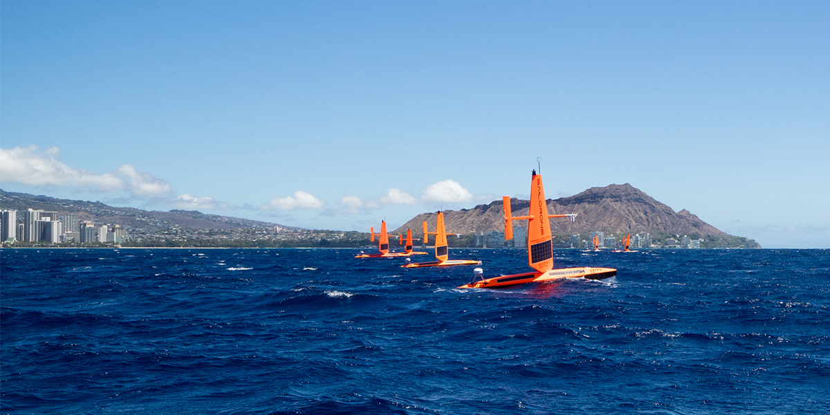 Saildrones with Diamond Head in the background