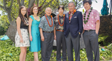 Celebrating the first Miyawaki Family “Trainee in Neuroscience” award recipient are from L-R: Katherine Miyawaki; Karen Miyawaki; Dr. Edison H. Miyawaki;  Gotaro Kojima, MD; Dr. Edison K. Miyawaki; Steven Miyawaki