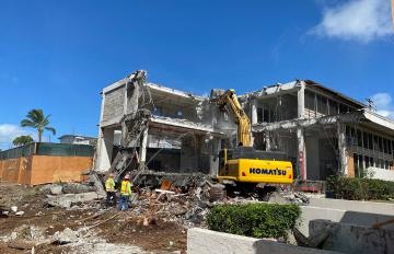 Demolition on the Mary Atherton Richards building started on Sept. 28, 2021, to make way for UH Mānoa’s RISE project.
