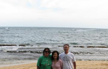 Fran and Kirk with their friend, Jeannie, center, at Tunnels Beach