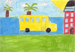 image of school bus drawn by hand